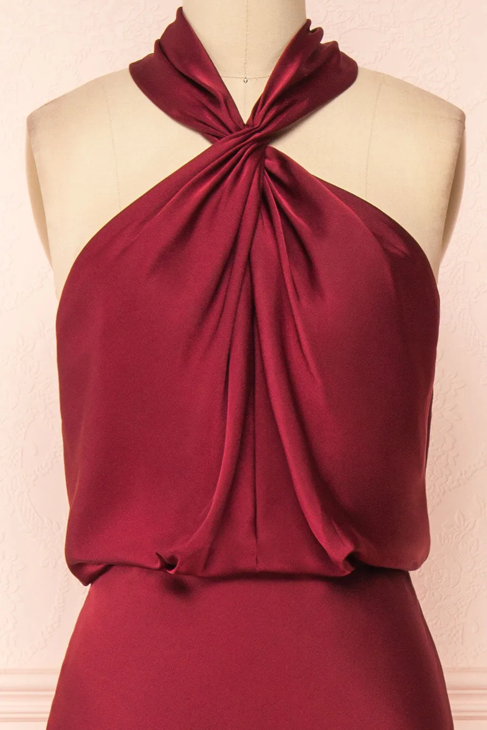 Jinny Burgundy | Satin Halter Maxi Dress sold by Boutique 1861 product image thumbnail 2