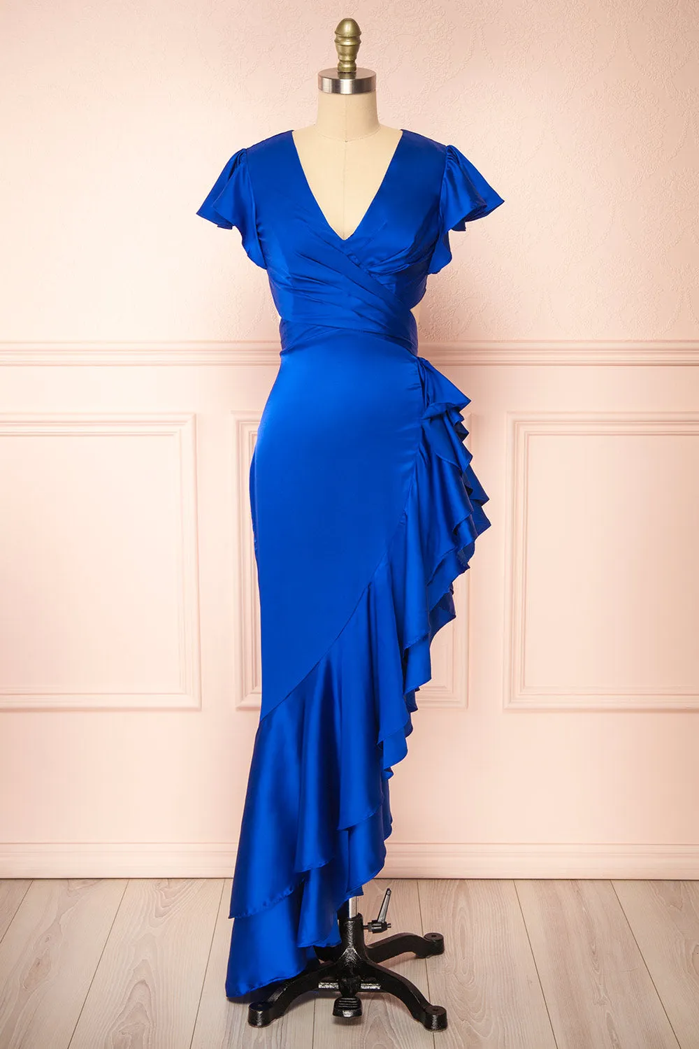 Eirlys Blue | Asymmetrical Satin Dress w/ Ruffles sold by Boutique 1861