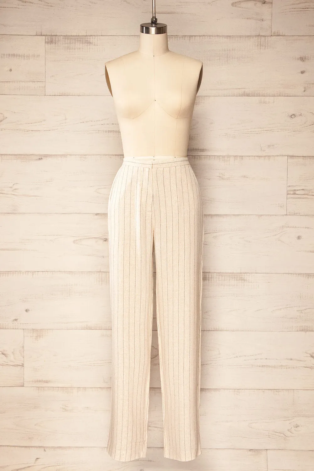 Juneau | Beige Striped Linen Pants sold by Boutique 1861
