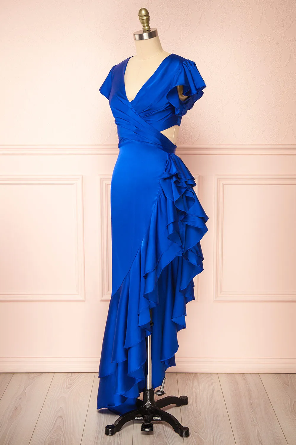 Eirlys Blue | Asymmetrical Satin Dress w/ Ruffles sold by Boutique 1861 product image thumbnail 4