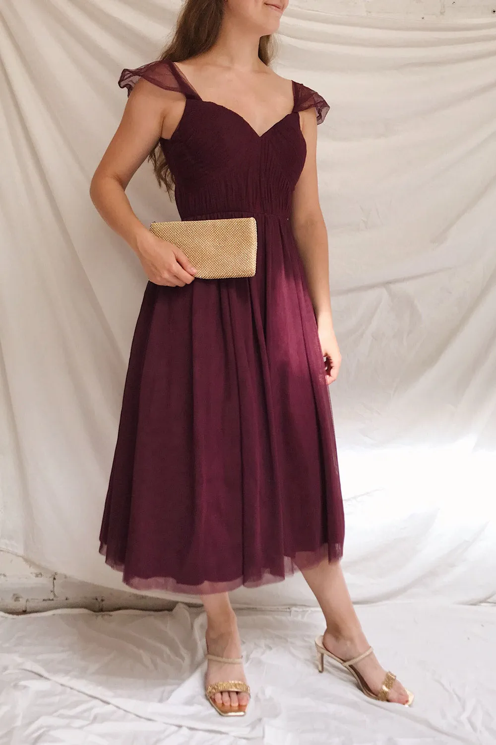 Odette Wine | Midi Tulle Dress sold by Boutique 1861 product image thumbnail 2