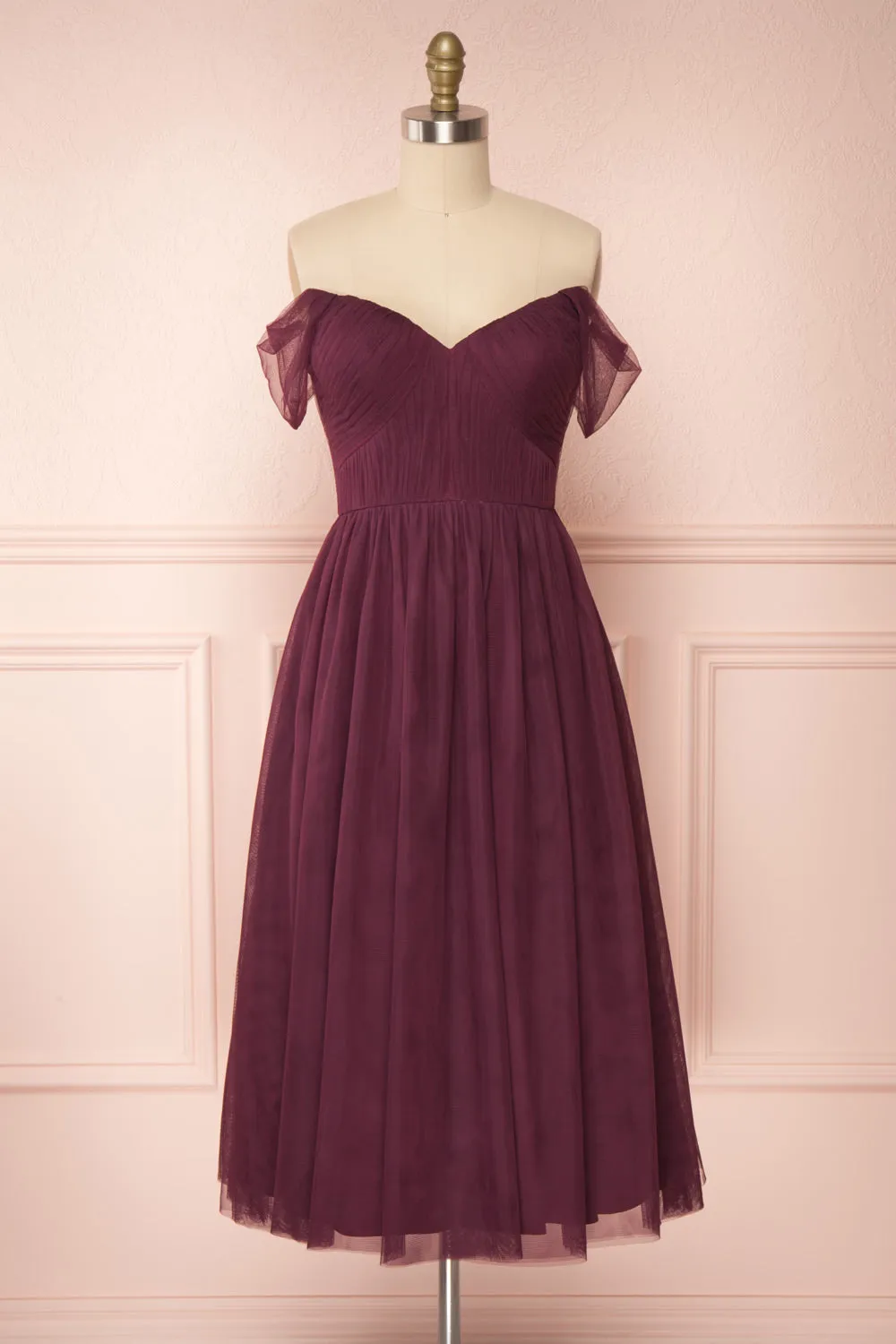 Odette Wine | Midi Tulle Dress sold by Boutique 1861