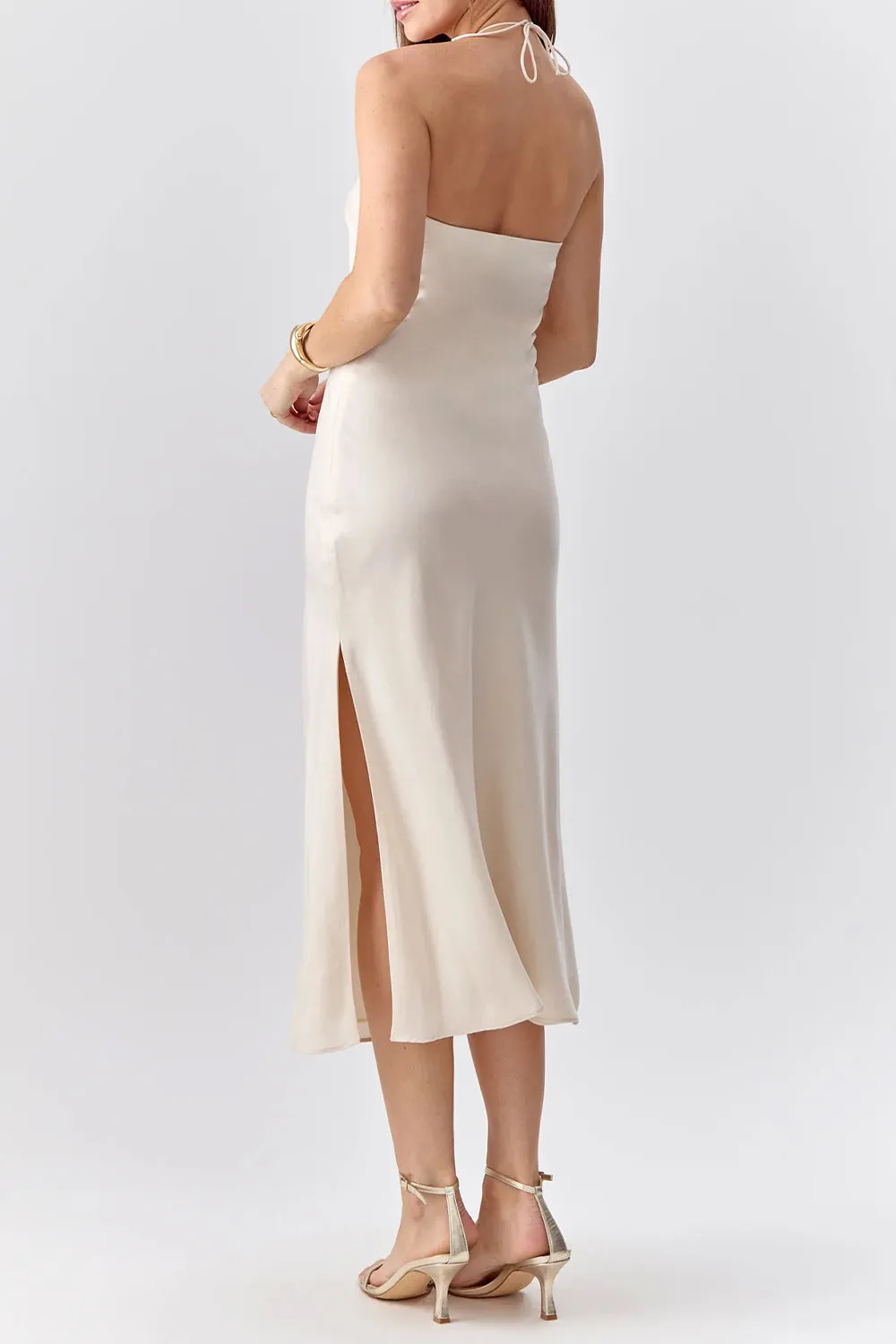 Fladnbury Beige | Satin Midi Halter Dress sold by Boutique 1861 product image thumbnail 3