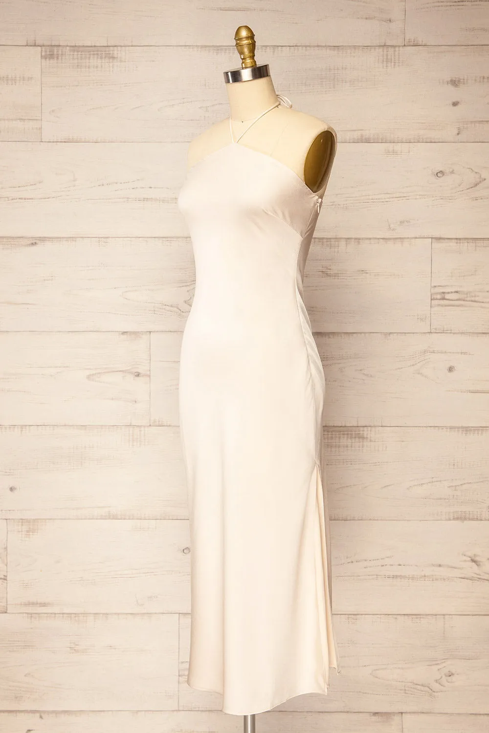 Fladnbury Beige | Satin Midi Halter Dress sold by Boutique 1861 product image thumbnail 5