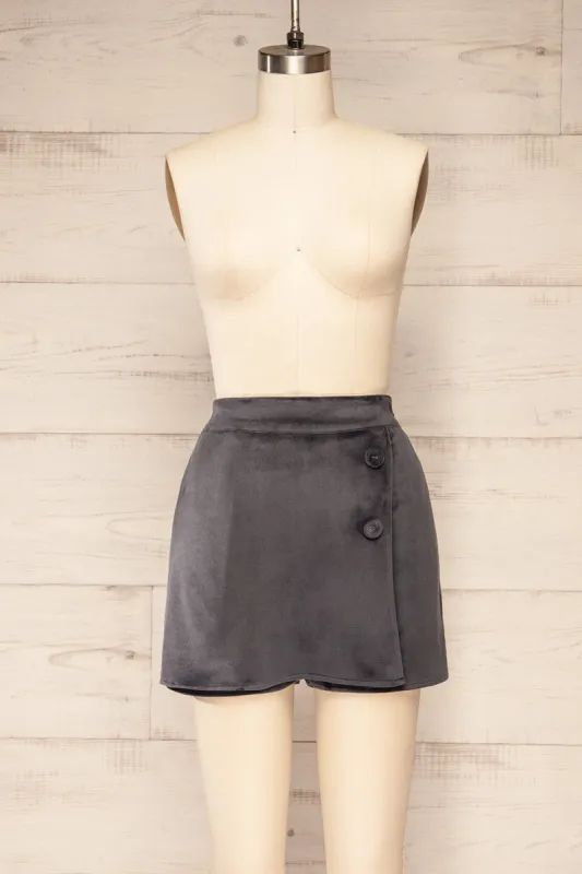 Majuro | Dark Grey Velvet Skort sold by Boutique 1861