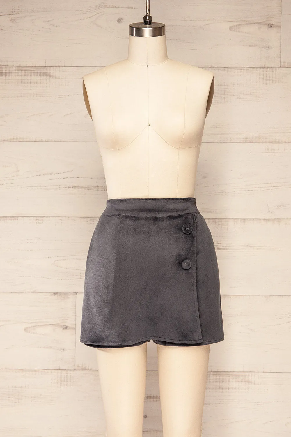 Majuro | Dark Grey Velvet Skort sold by Boutique 1861