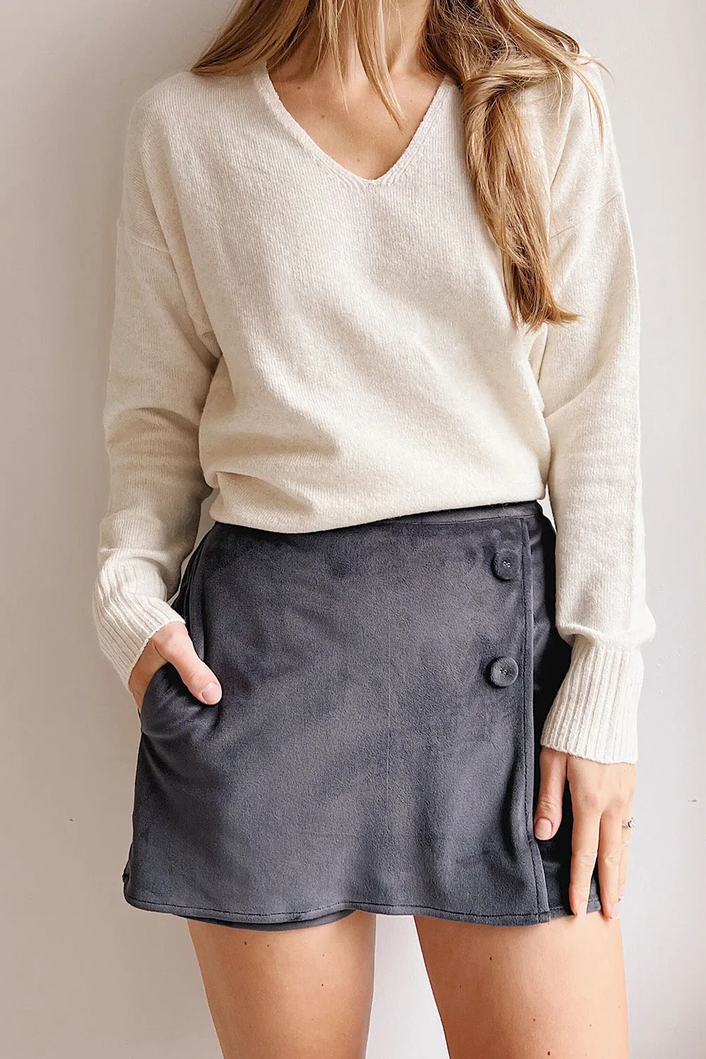 Majuro | Dark Grey Velvet Skort sold by Boutique 1861 product image thumbnail 2