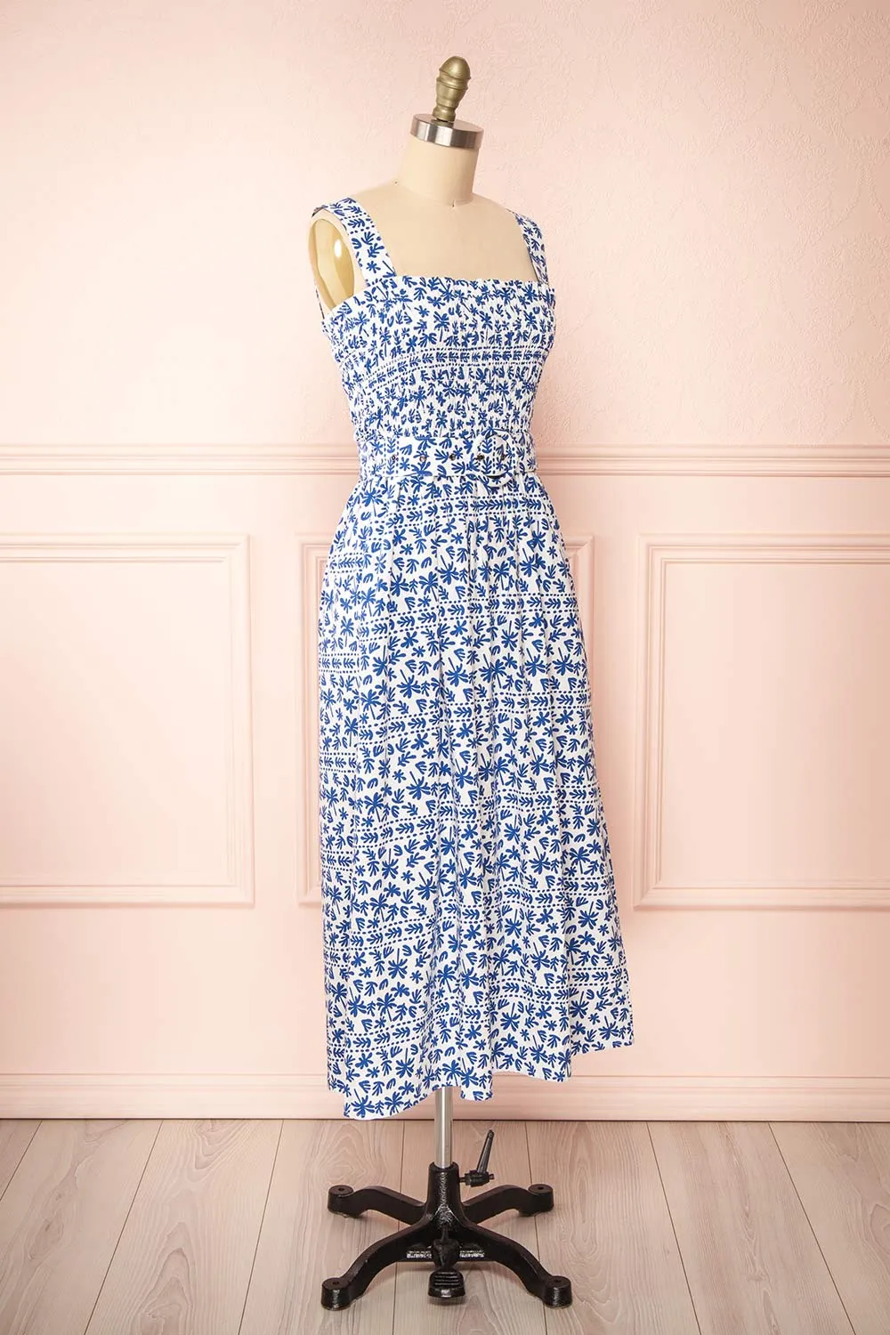Orbis | Midi Patterned Blue Dress w/ Ruched Bust sold by Boutique 1861 product image thumbnail 4