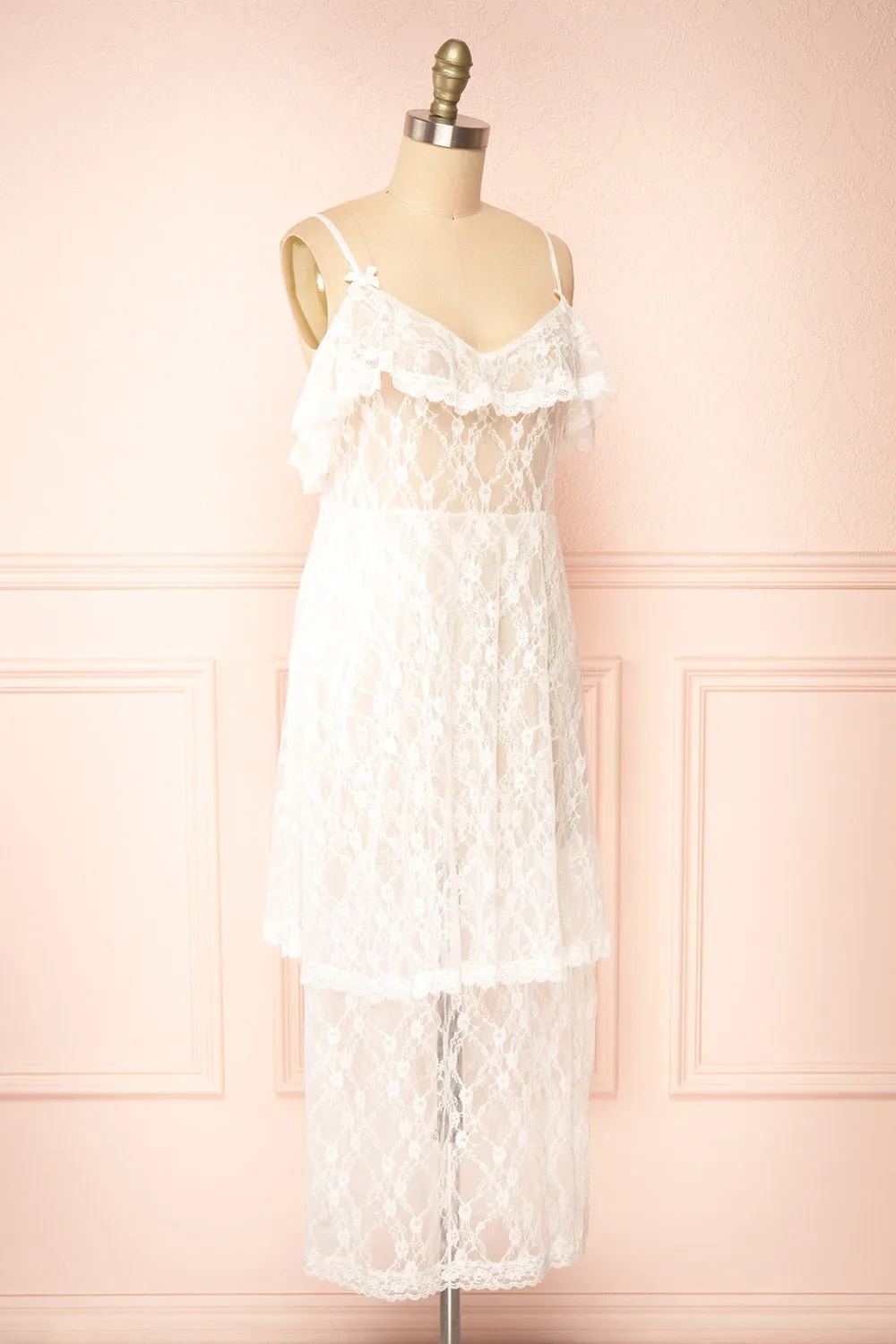 Draconis | White Tiered Lace Slip Midi Dress sold by Boutique 1861 product image thumbnail 3