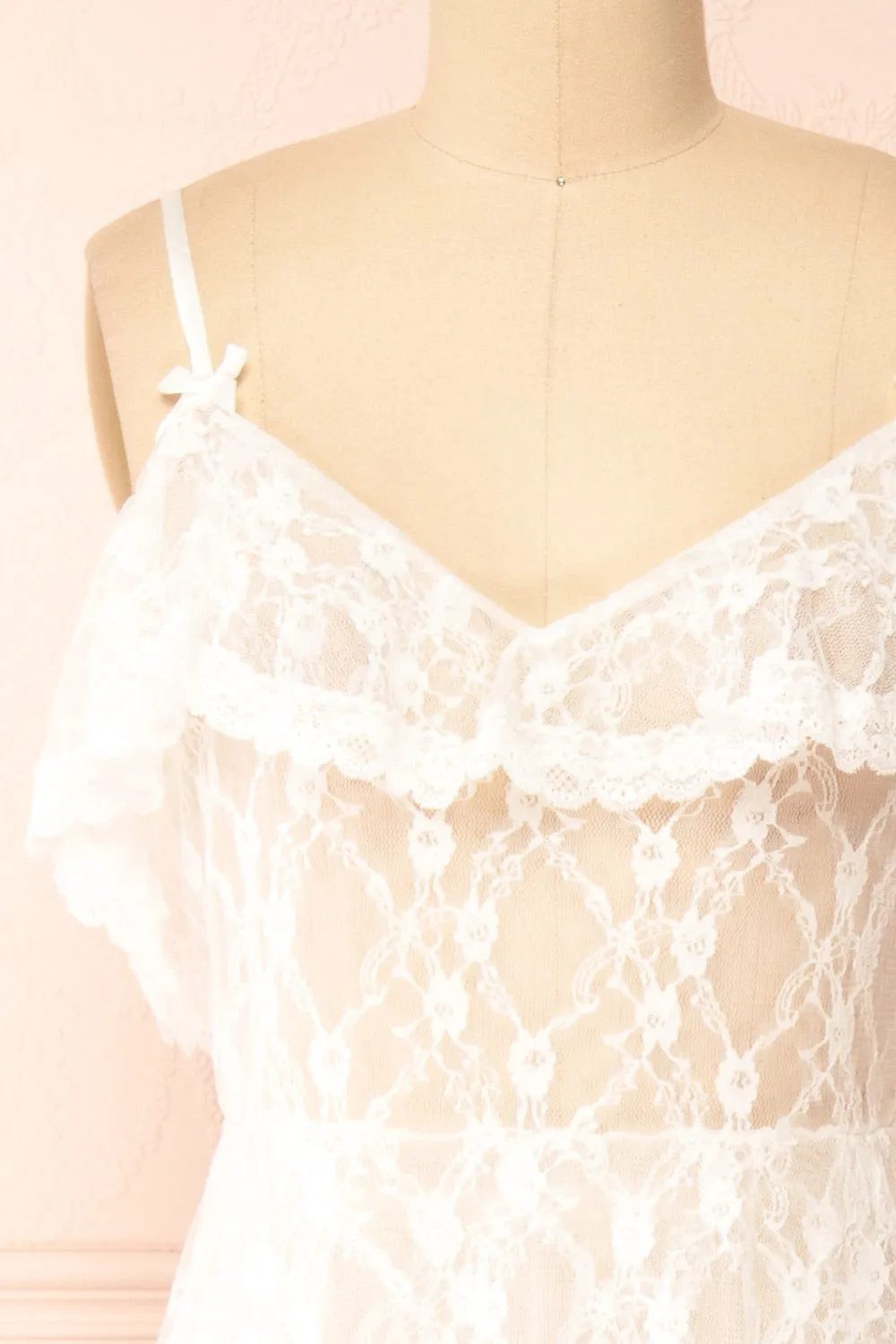 Draconis | White Tiered Lace Slip Midi Dress sold by Boutique 1861 product image thumbnail 2