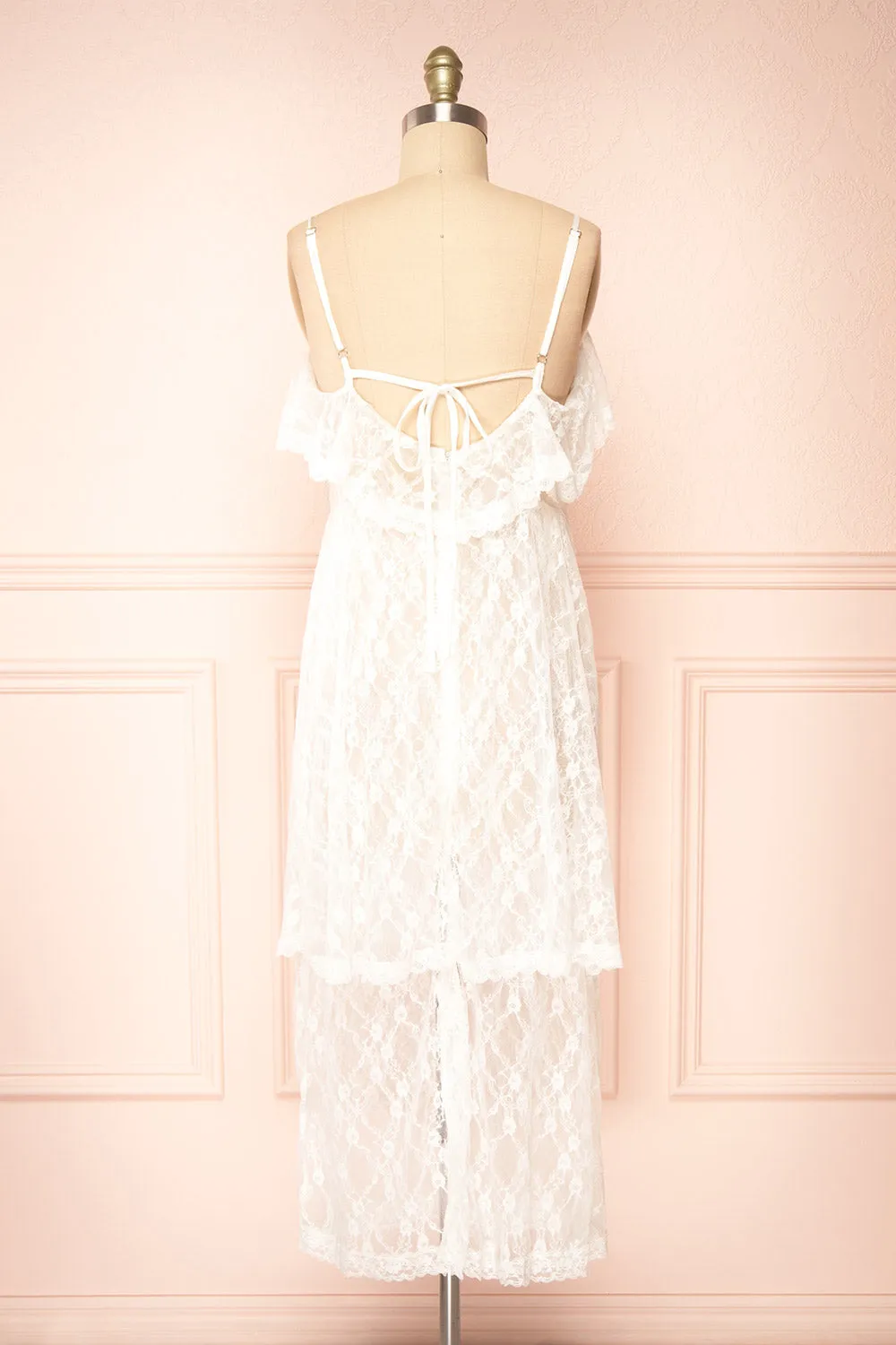 Draconis | White Tiered Lace Slip Midi Dress sold by Boutique 1861 product image thumbnail 5