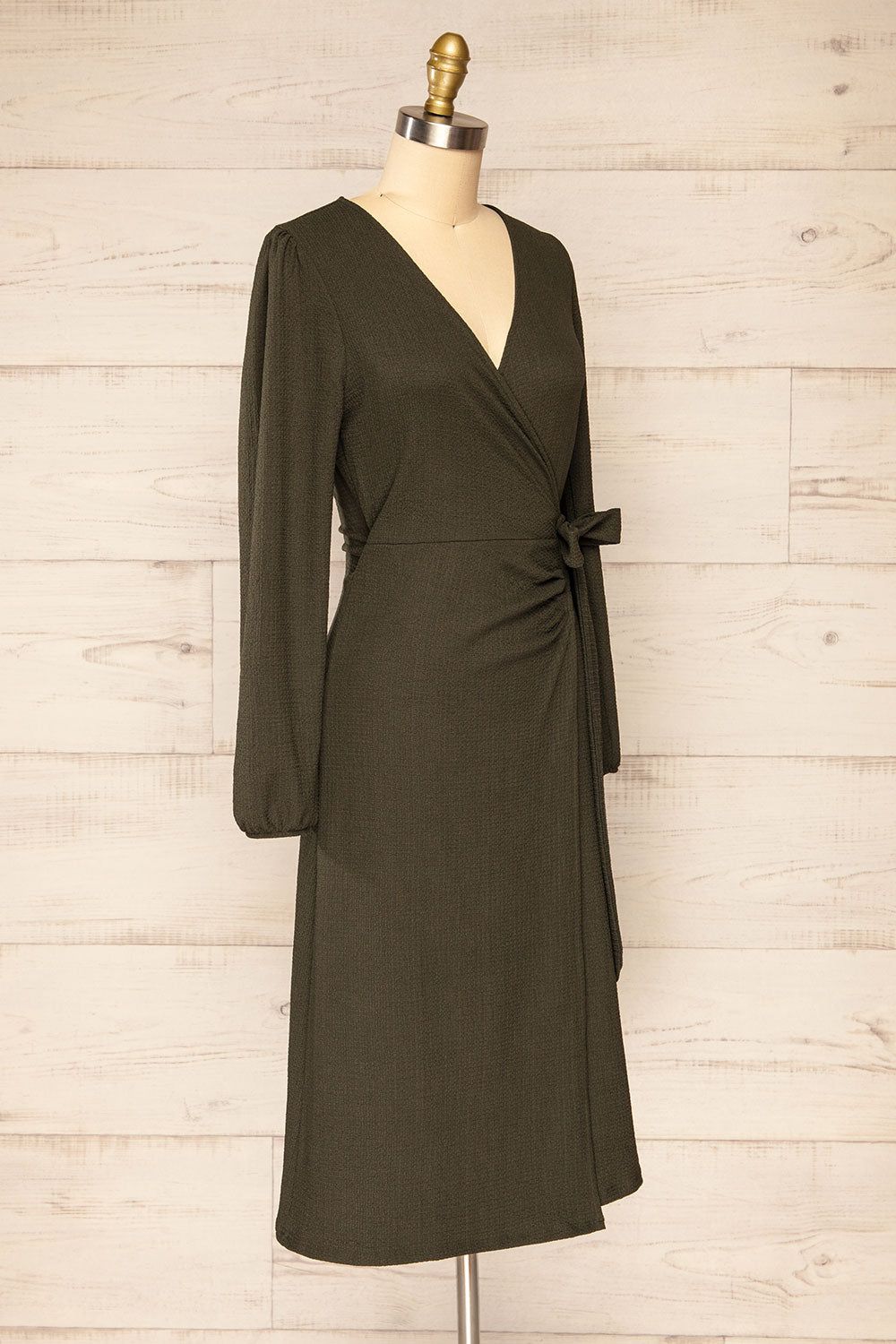 Belfort Green | Textured Wrap Midi Dress w/ Long Sleeves sold by Boutique 1861 product image thumbnail 3
