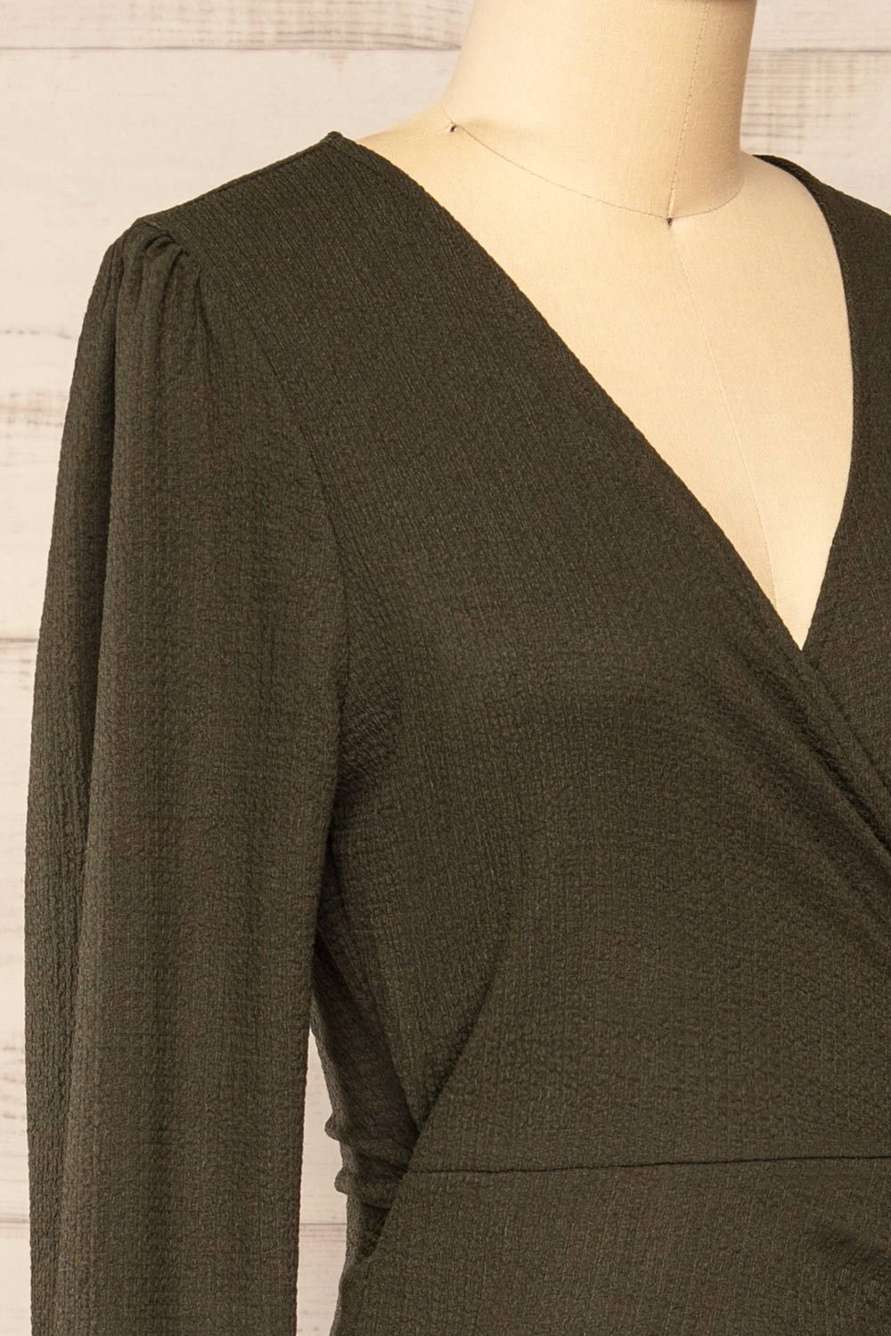 Belfort Green | Textured Wrap Midi Dress w/ Long Sleeves sold by Boutique 1861 product image thumbnail 4