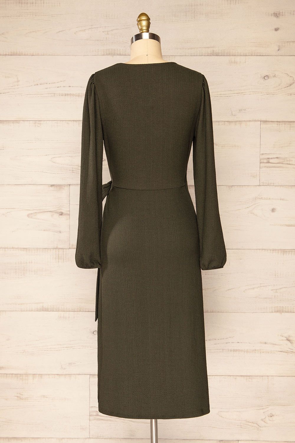Belfort Green | Textured Wrap Midi Dress w/ Long Sleeves sold by Boutique 1861 product image thumbnail 5