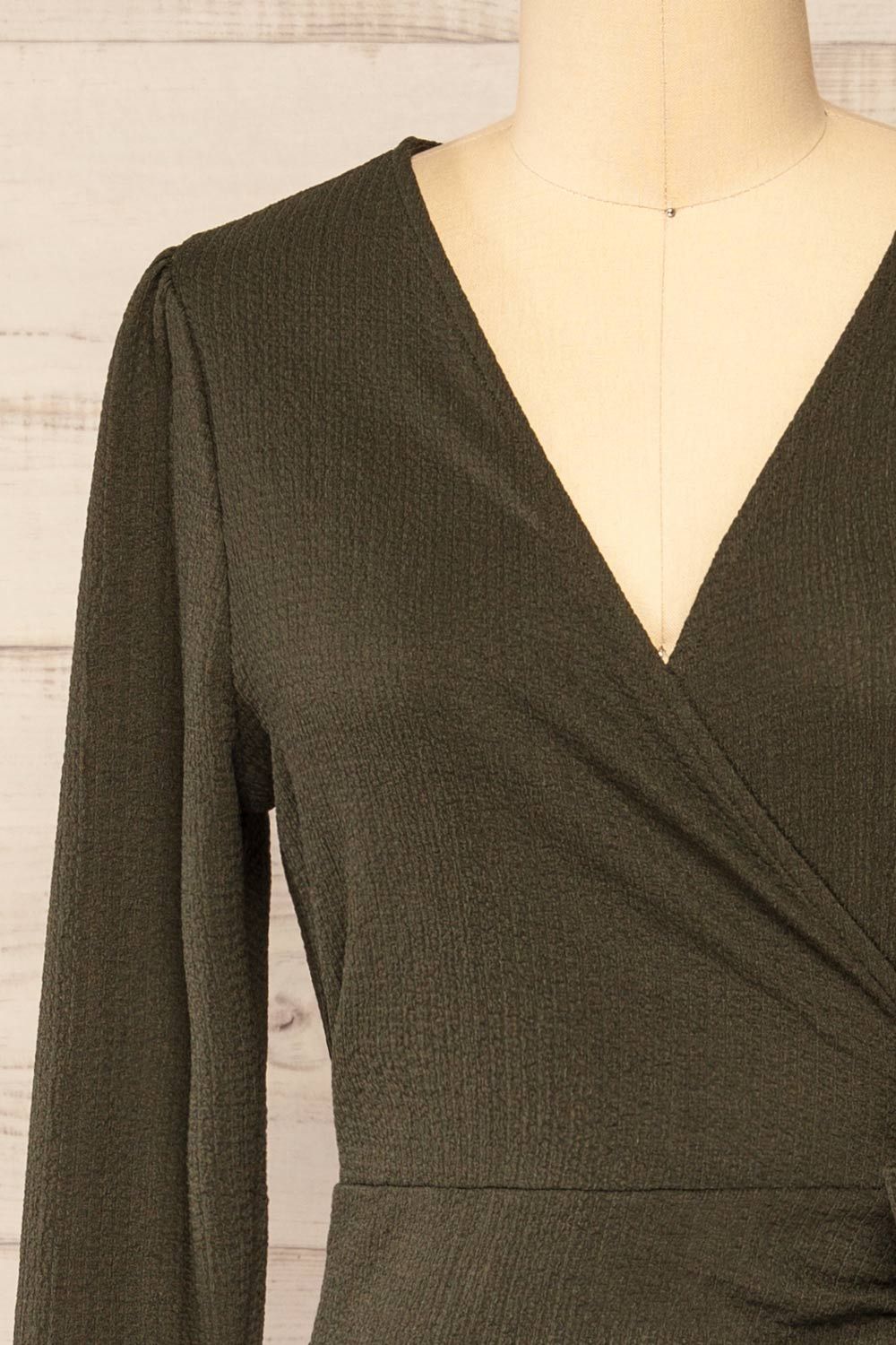 Belfort Green | Textured Wrap Midi Dress w/ Long Sleeves sold by Boutique 1861 product image thumbnail 2