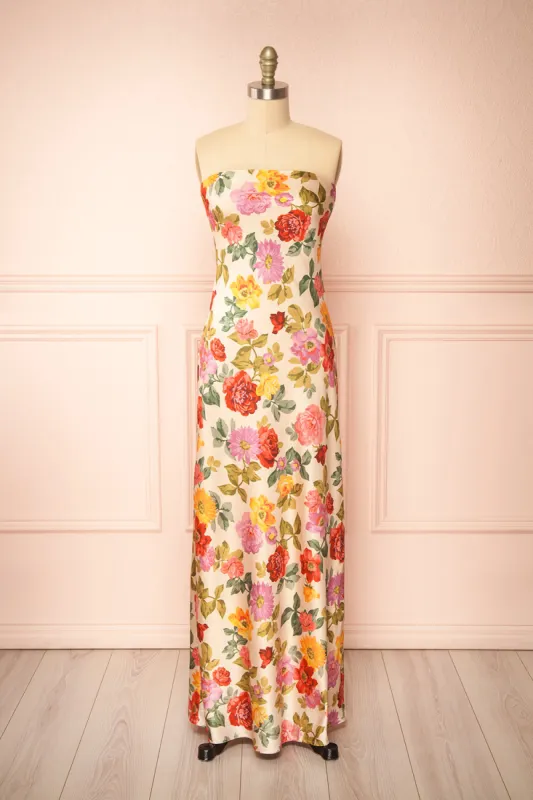 Larosita | Floral Satin Strapless Dress sold by Boutique 1861