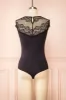 Gracida | Black Bodysuit w/ Lace Neckline sold by Boutique 1861