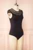 Gracida | Black Bodysuit w/ Lace Neckline sold by Boutique 1861