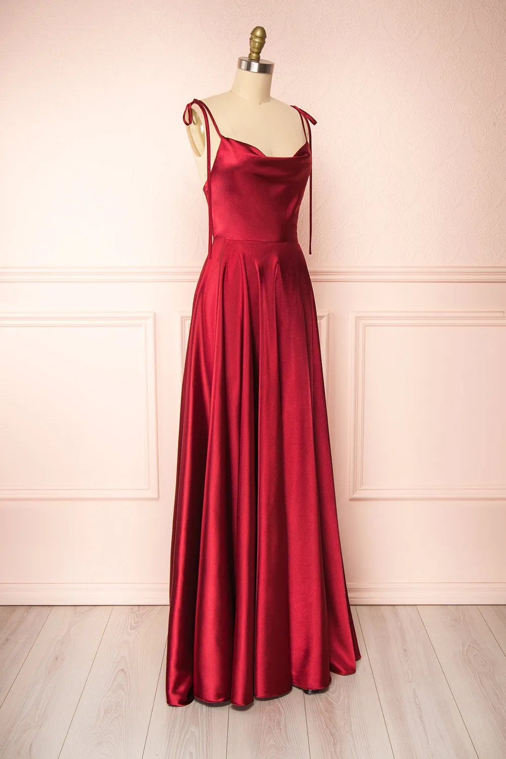 Moira Burgundy | Cowl Neck Satin Maxi Dress w/ High Slit sold by Boutique 1861 product image thumbnail 5