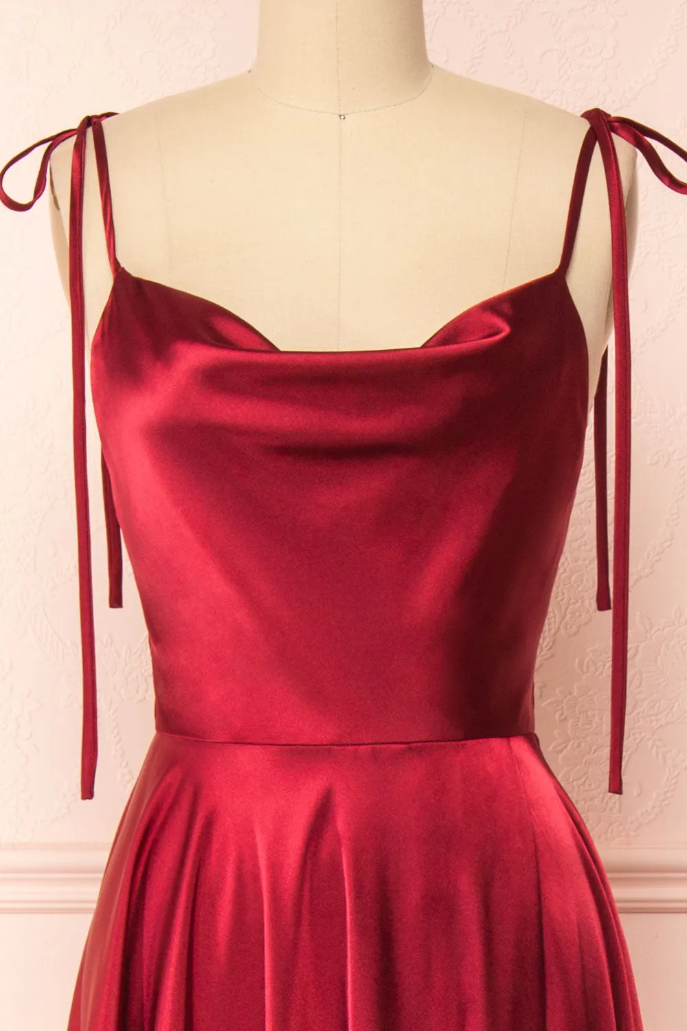 Moira Burgundy | Cowl Neck Satin Maxi Dress w/ High Slit sold by Boutique 1861 product image thumbnail 4