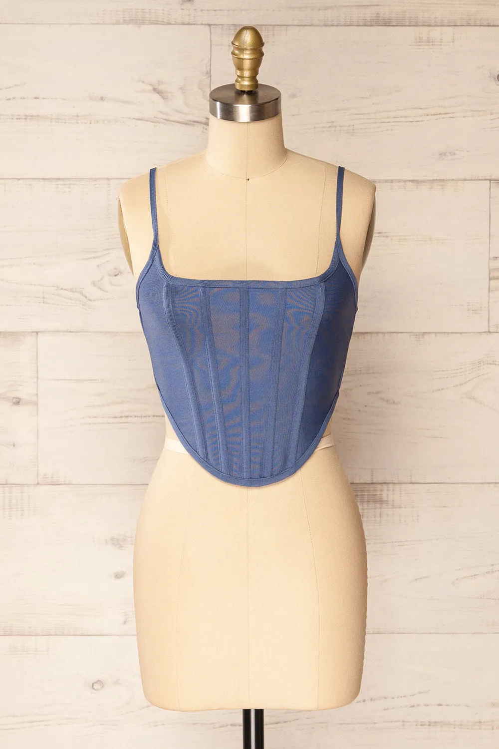 Hyeres Blue | Cropped Corset Top w/ Back Zipper sold by Boutique 1861