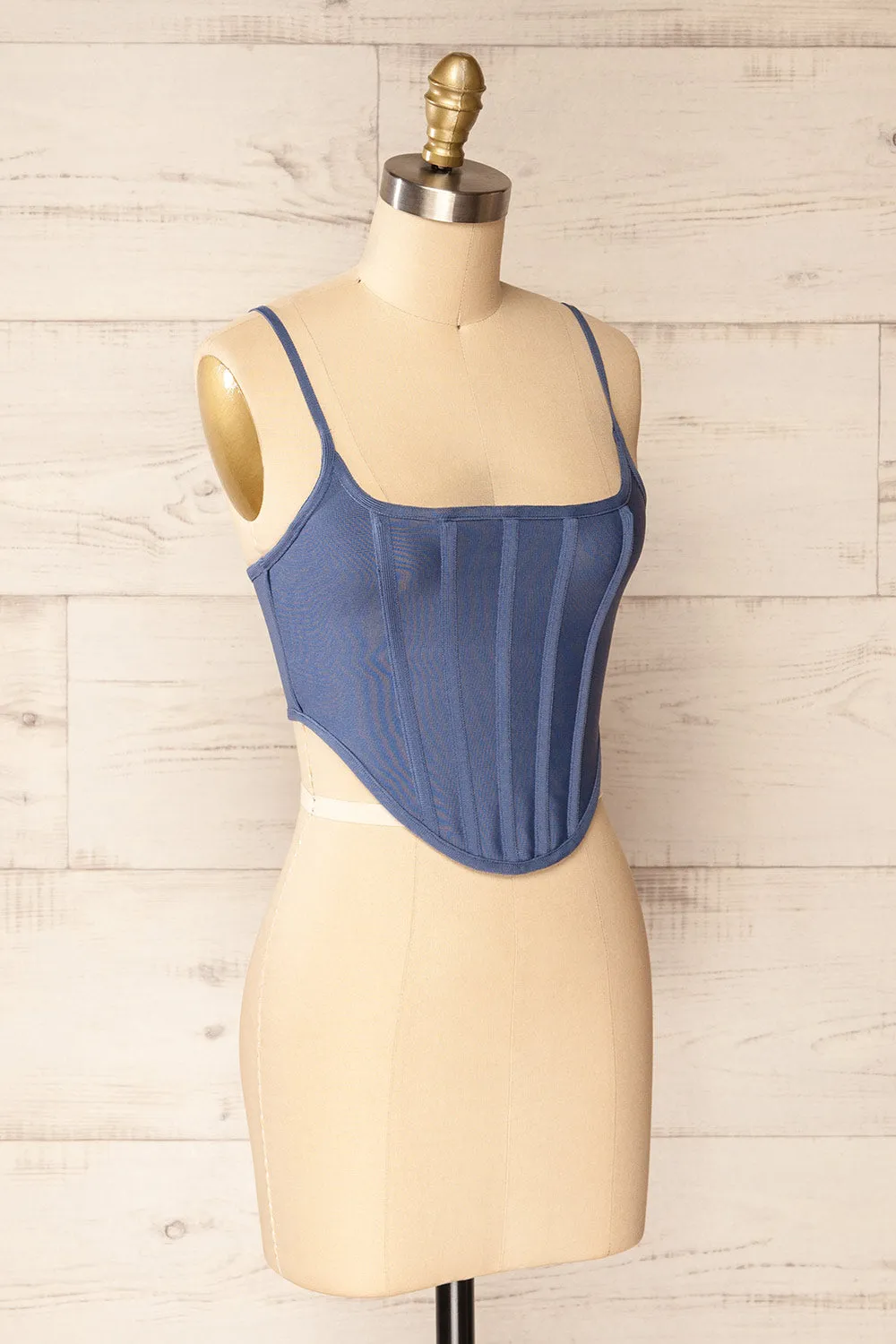 Hyeres Blue | Cropped Corset Top w/ Back Zipper sold by Boutique 1861 product image thumbnail 3