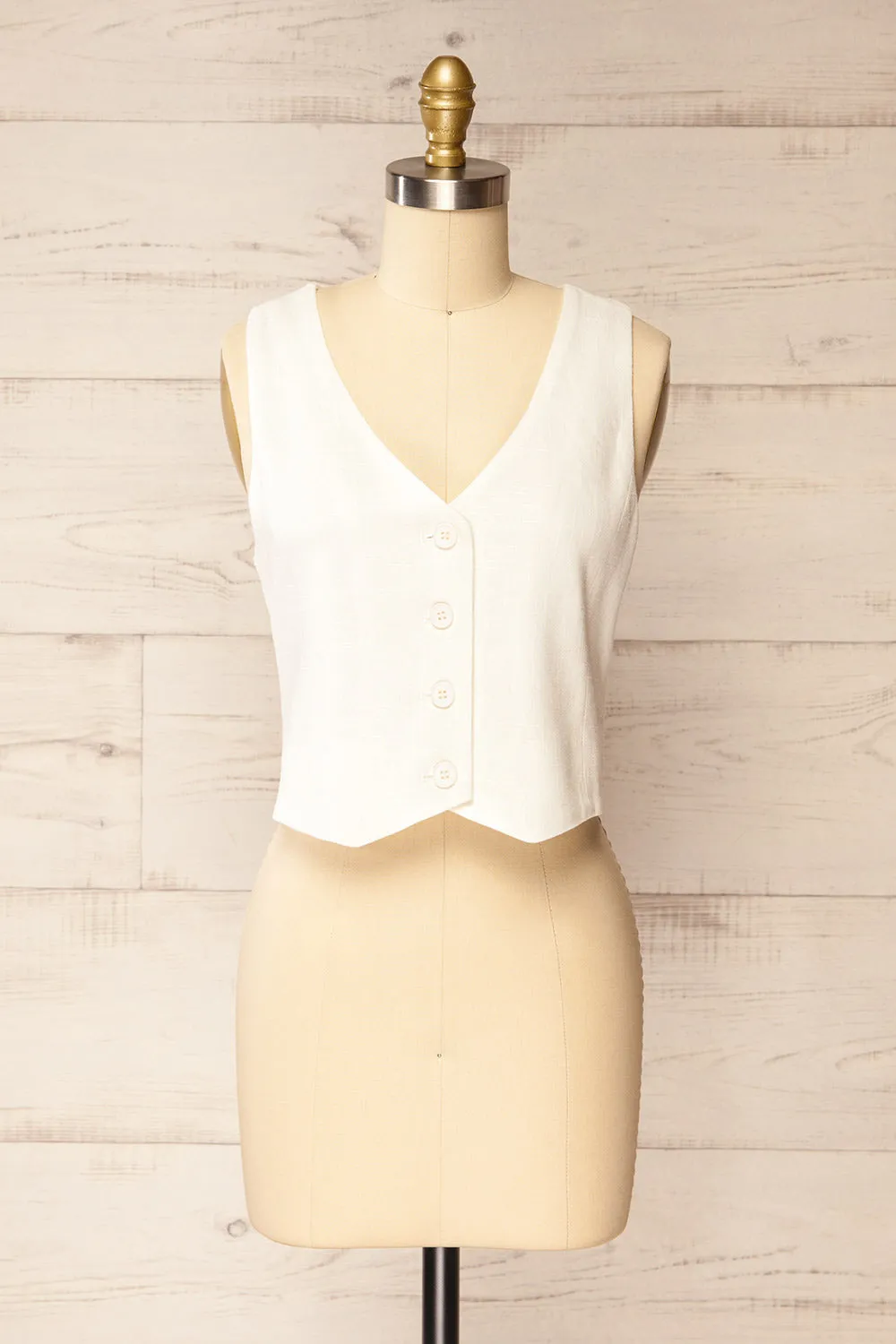 Darien | Sleeveless Linen Ivory Vest sold by Boutique 1861