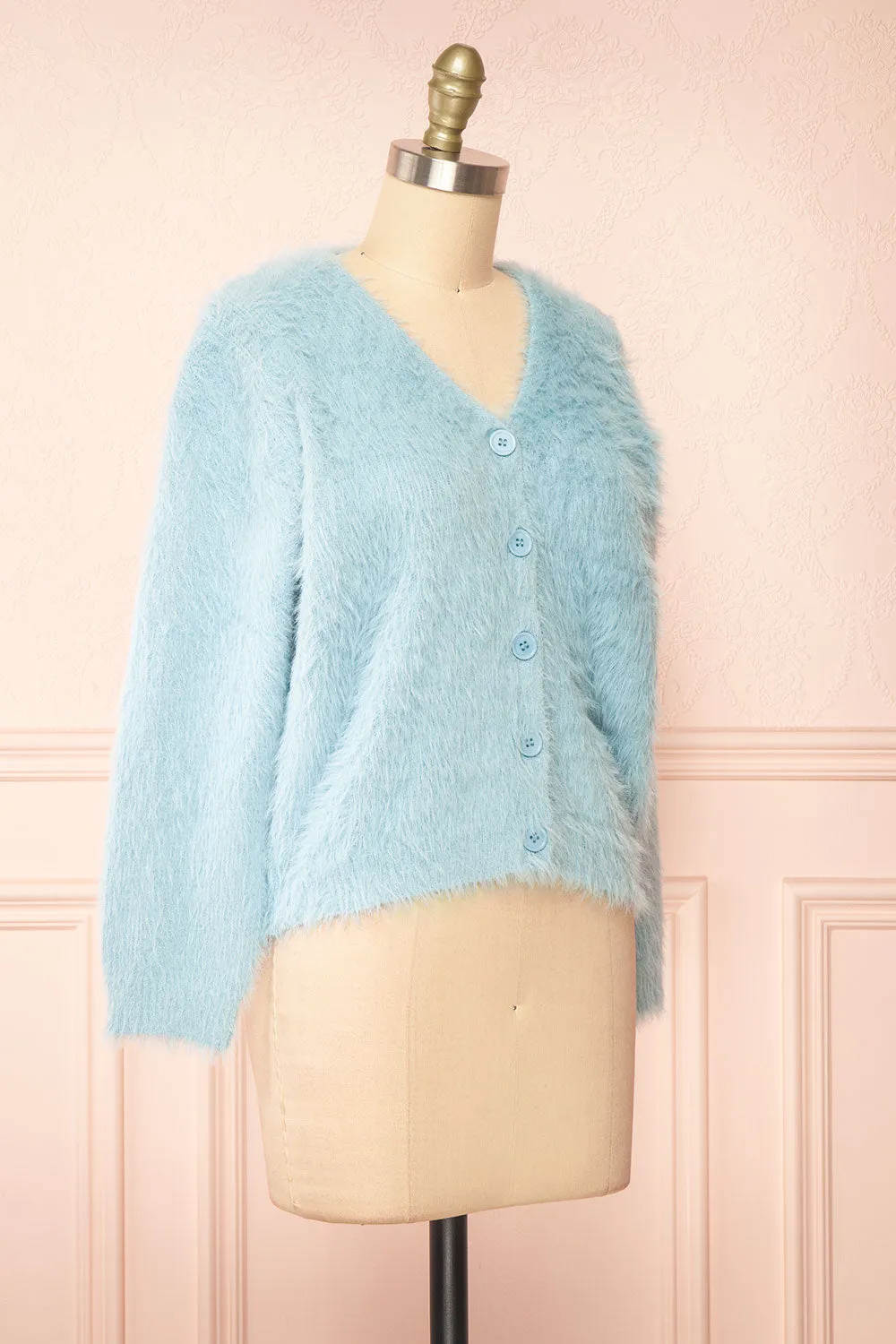 Serianna | Fuzzy Button-Up Blue Cardigan sold by Boutique 1861 product image thumbnail 3