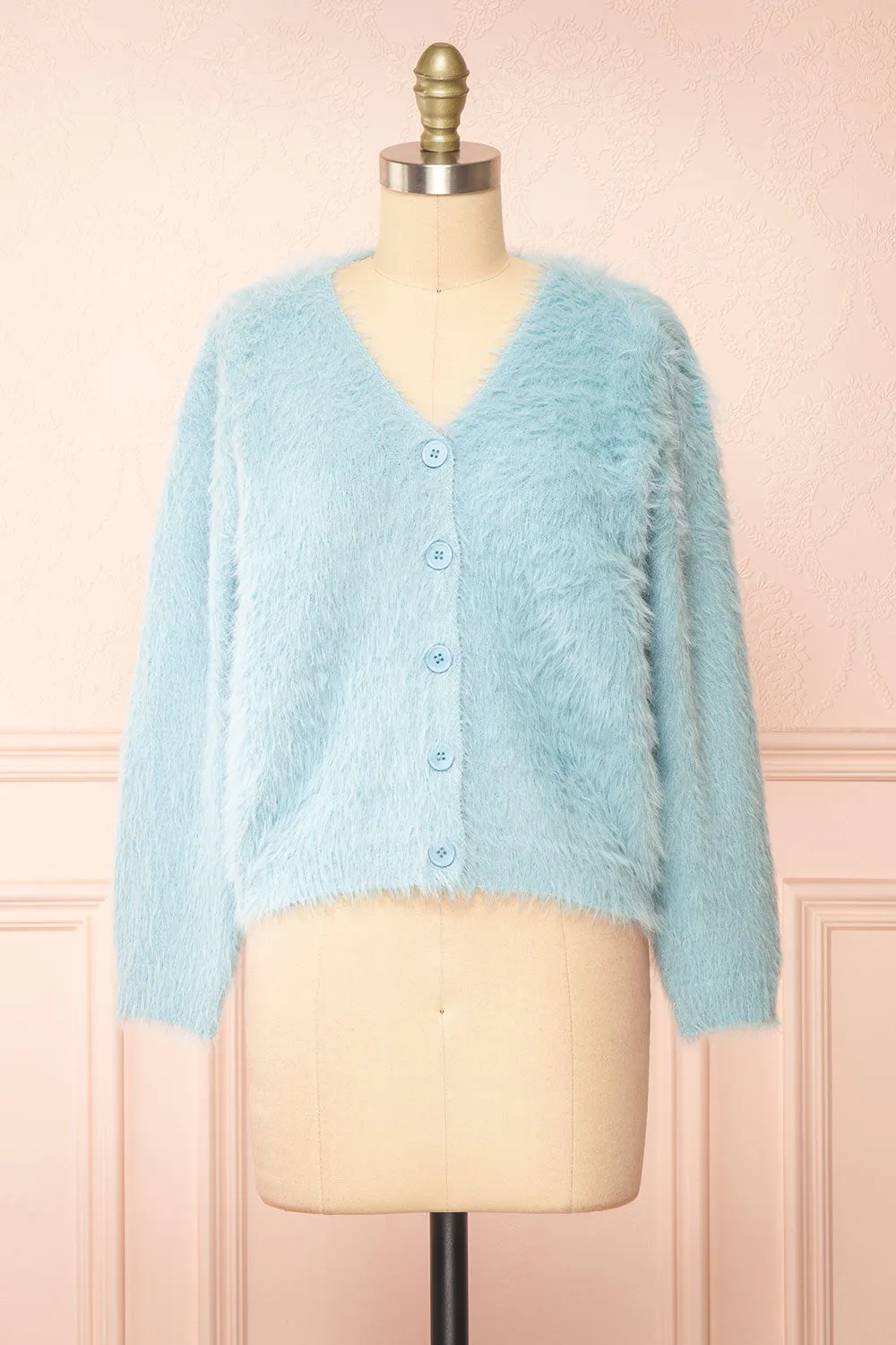 Serianna | Fuzzy Button-Up Blue Cardigan sold by Boutique 1861