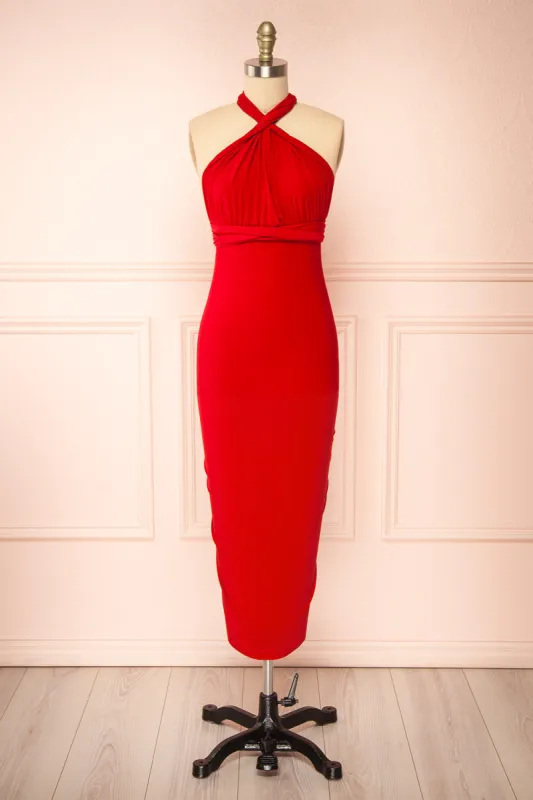 Aristella Red | Convertible Midi Dress sold by Boutique 1861