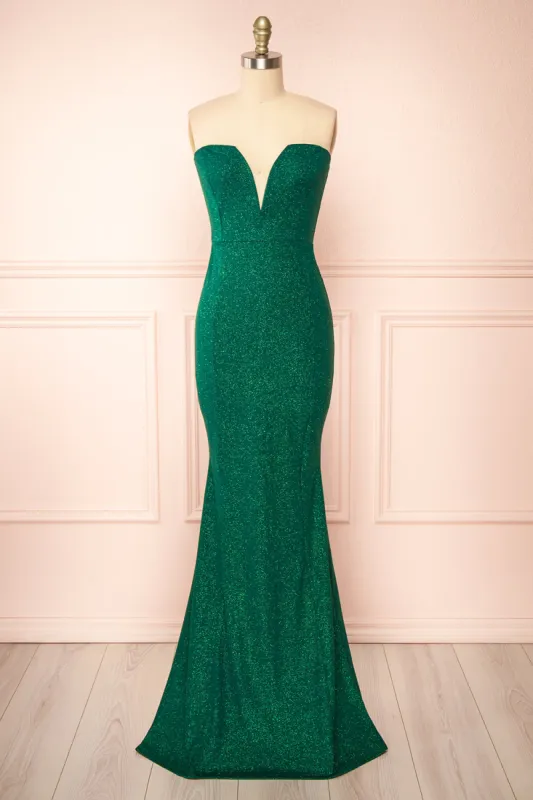 Norcia Green | Shimmery Bustier Mermaid Maxi Dress sold by Boutique 1861
