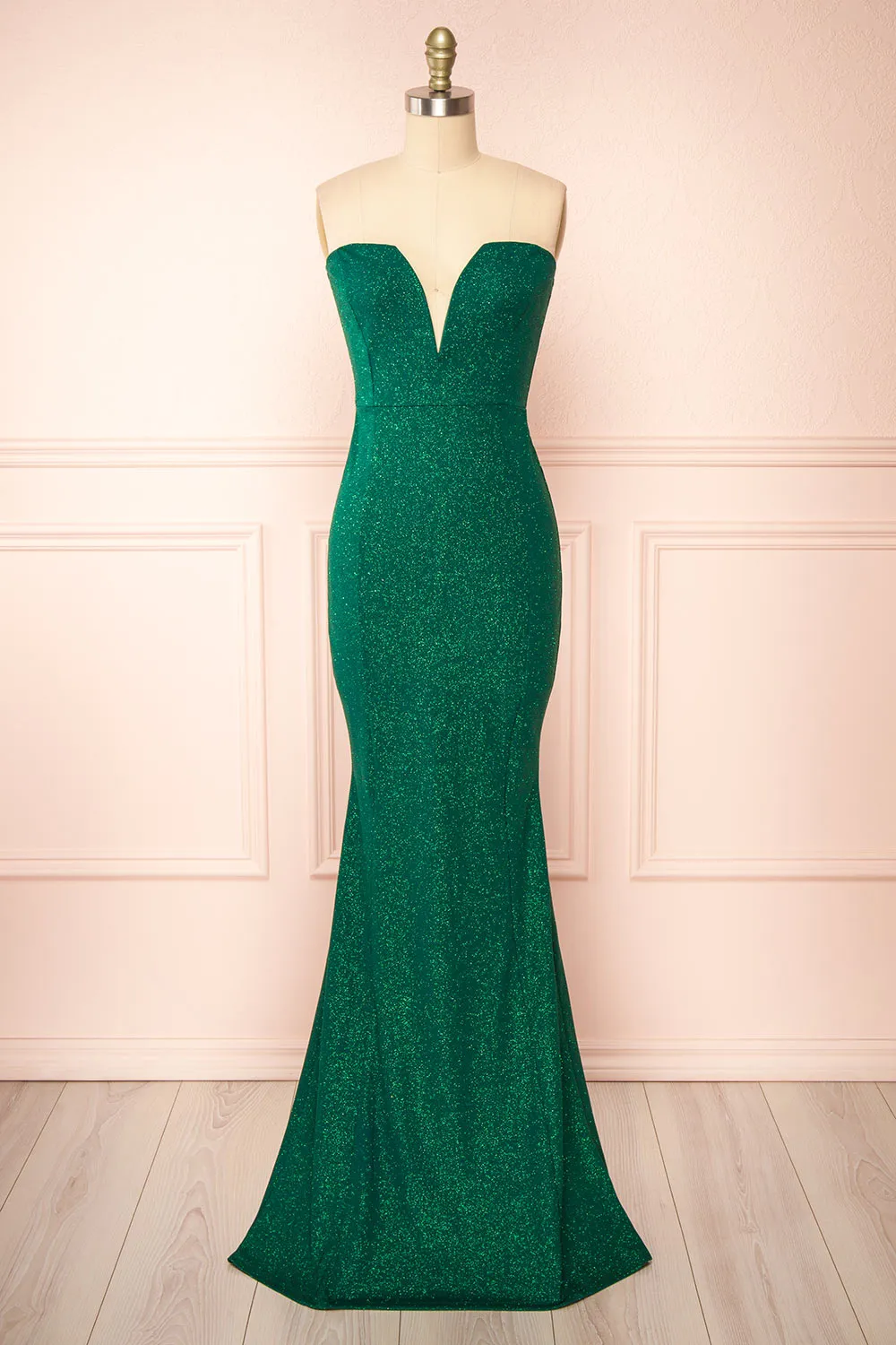 Norcia Green | Shimmery Bustier Mermaid Maxi Dress sold by Boutique 1861