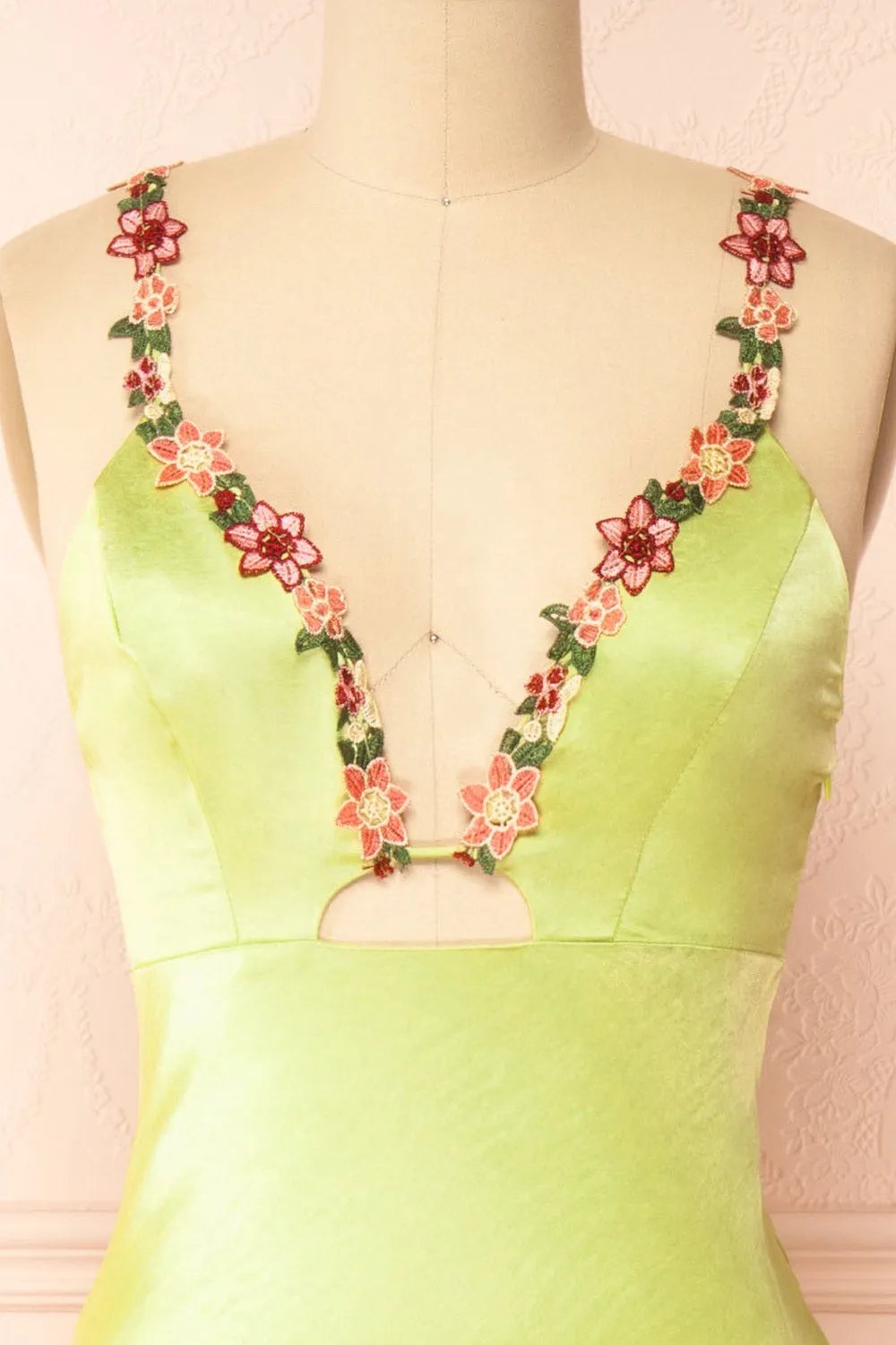 Envya Green | Satin Maxi Dress w/ Floral Embroidery sold by Boutique 1861 product image thumbnail 4