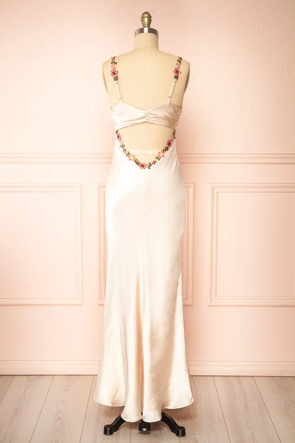 Envya Champagne | Satin Maxi Dress w/ Floral Embroidery sold by Boutique 1861 product image thumbnail 3
