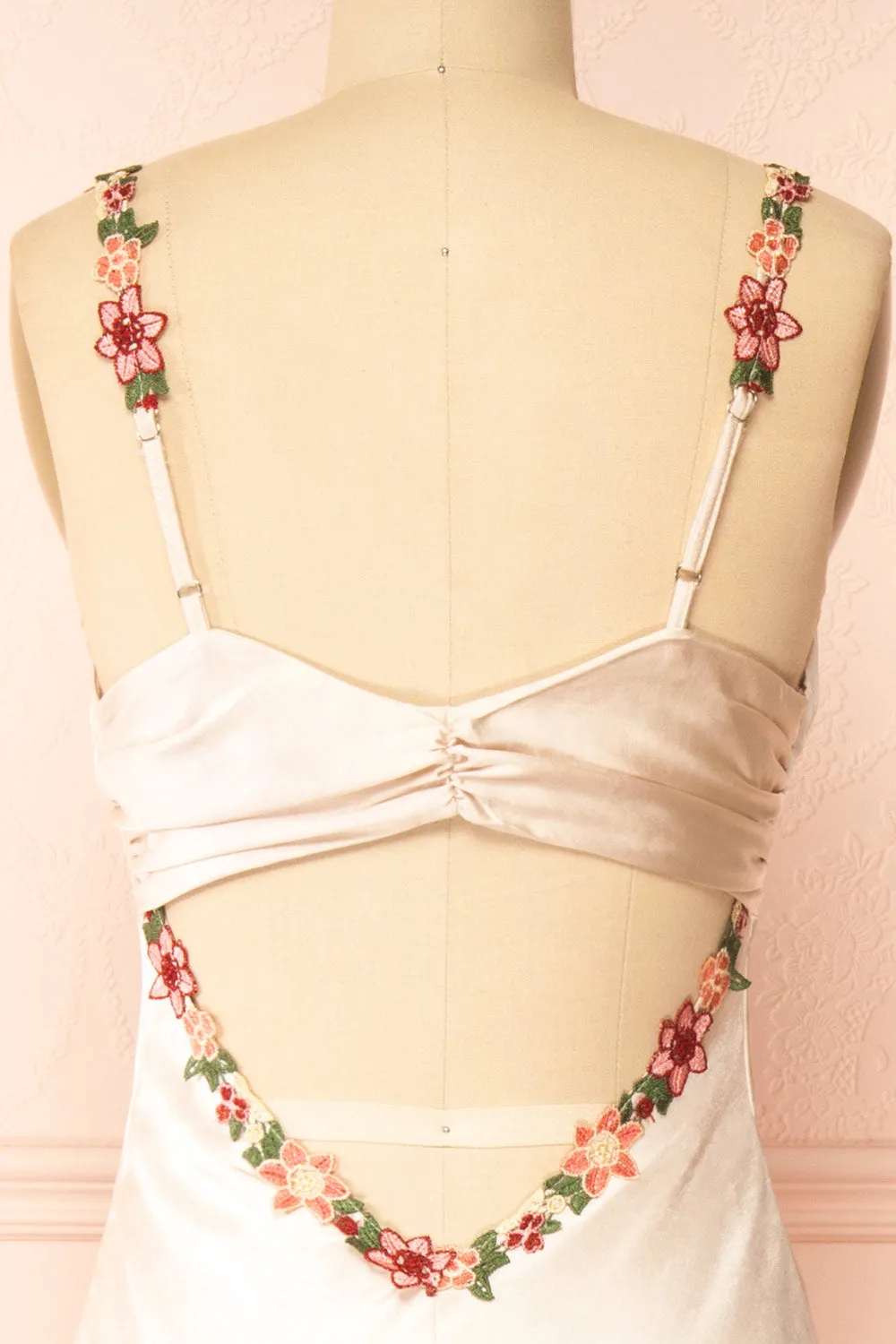 Envya Champagne | Satin Maxi Dress w/ Floral Embroidery sold by Boutique 1861 product image thumbnail 2