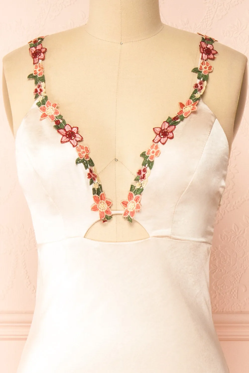 Envya Champagne | Satin Maxi Dress w/ Floral Embroidery sold by Boutique 1861 product image thumbnail 4