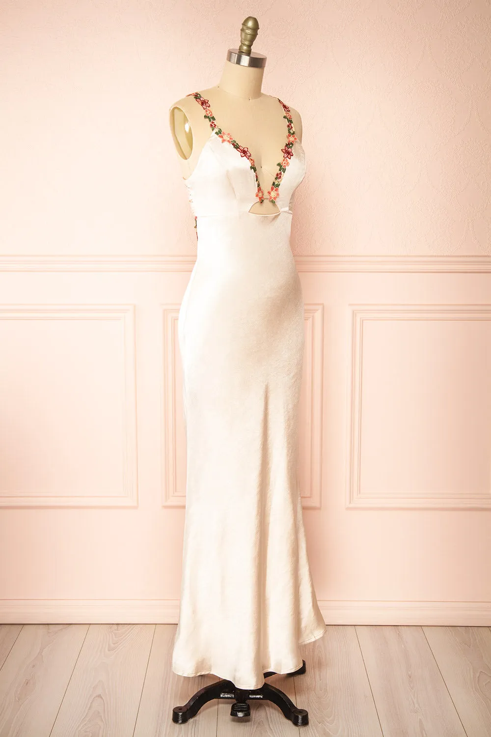 Envya Champagne | Satin Maxi Dress w/ Floral Embroidery sold by Boutique 1861 product image thumbnail 5