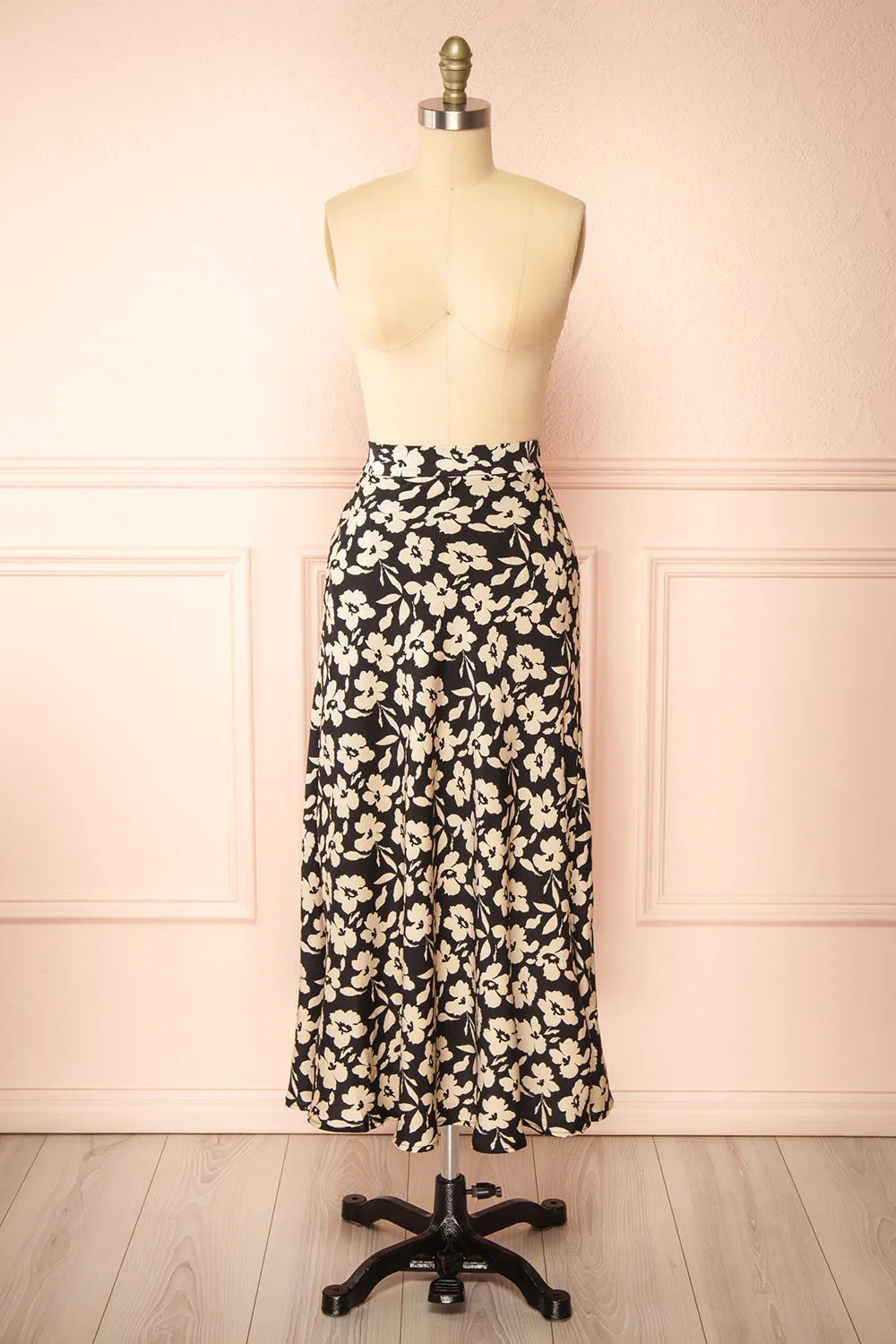 Kelly Black | Floral Satin Midi Skirt w/ Pockets sold by Boutique 1861
