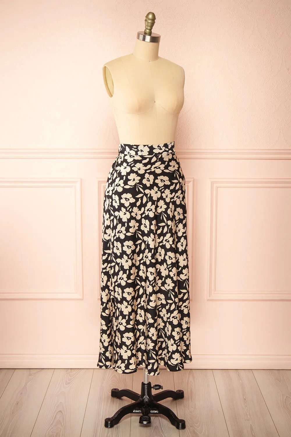 Kelly Black | Floral Satin Midi Skirt w/ Pockets sold by Boutique 1861 product image thumbnail 4