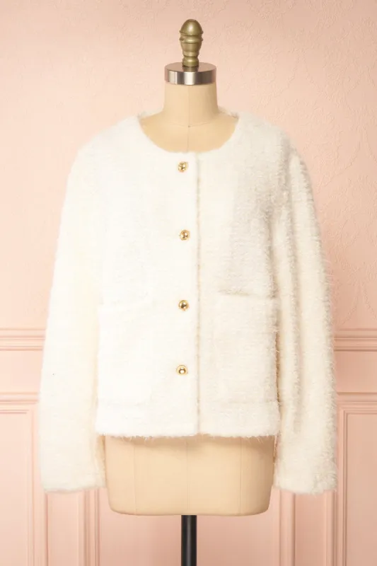 Avalee White | Fuzzy Knit Cardigan w/ Pockets sold by Boutique 1861