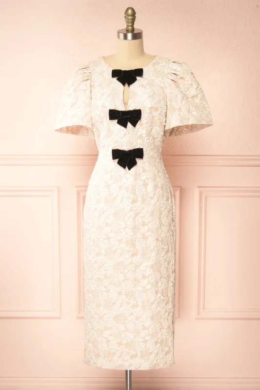 Viviana | Textured Floral Midi Dress w/ Bows made by Boutique 1861