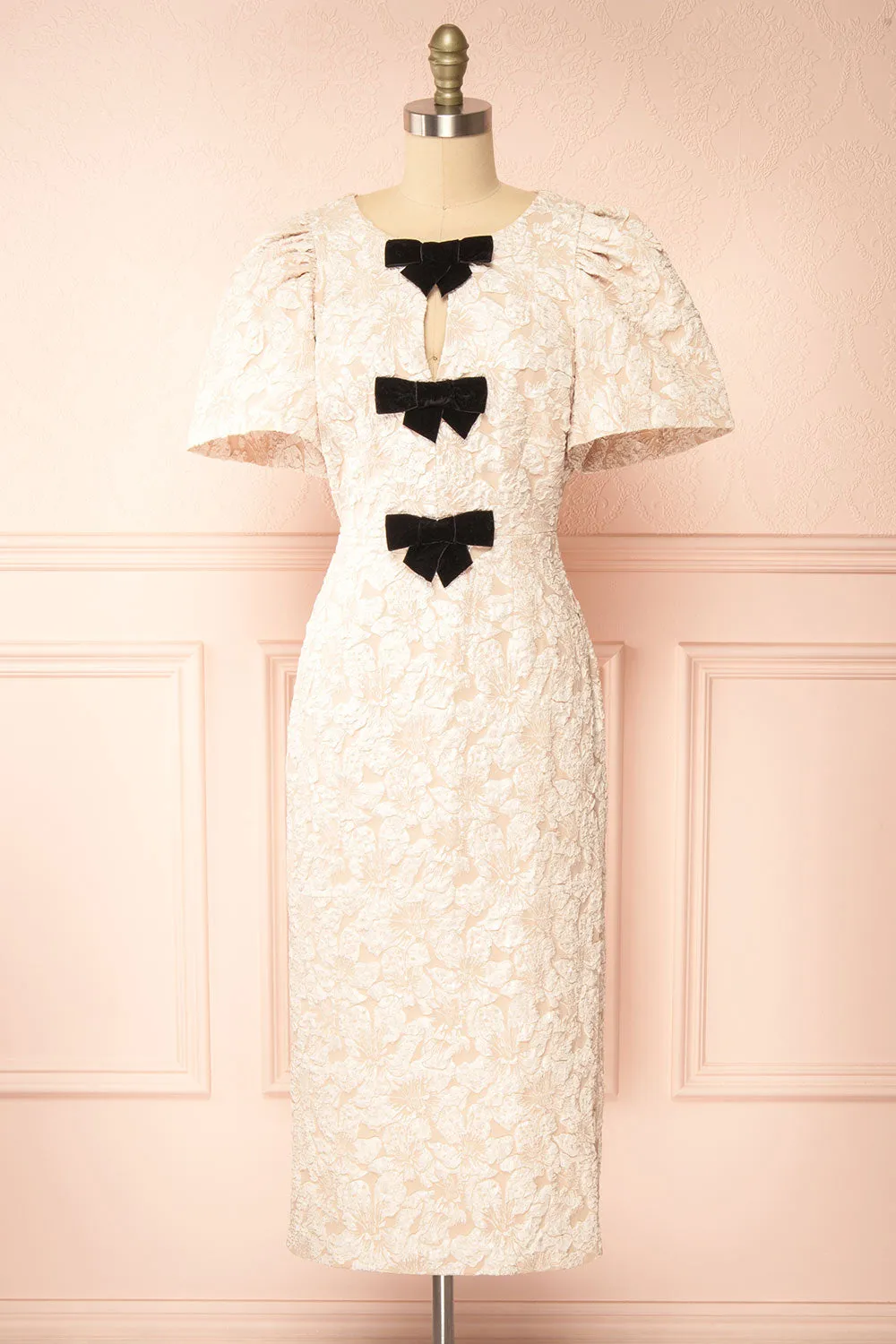 Viviana | Textured Floral Midi Dress w/ Bows sold by Boutique 1861