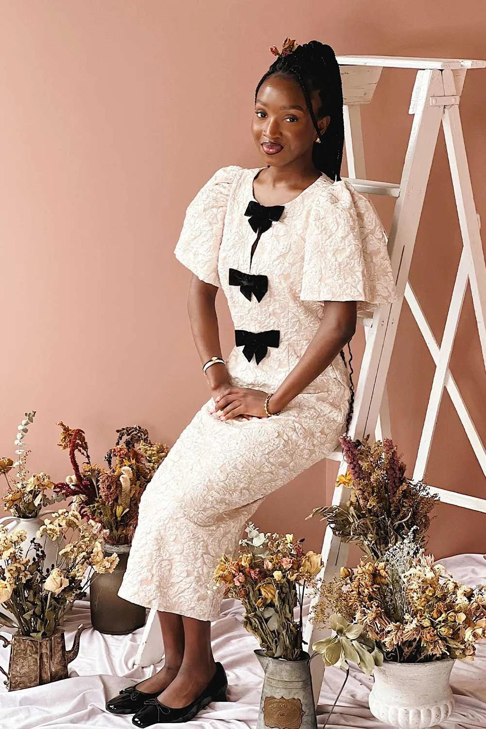 Viviana | Textured Floral Midi Dress w/ Bows sold by Boutique 1861 product image thumbnail 2