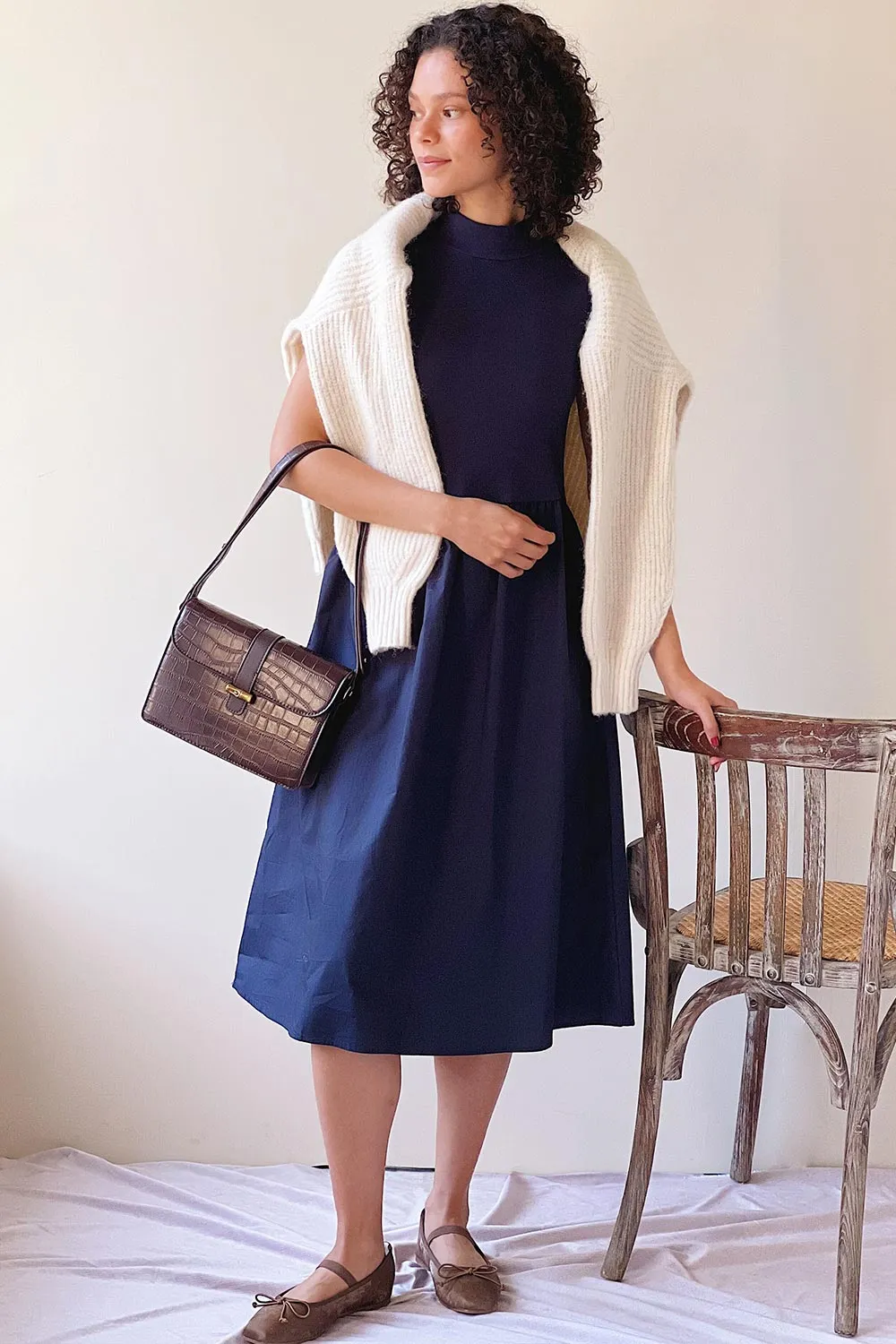 Frell Navy | Midi Dress w/ Mock Neck sold by Boutique 1861 product image thumbnail 2
