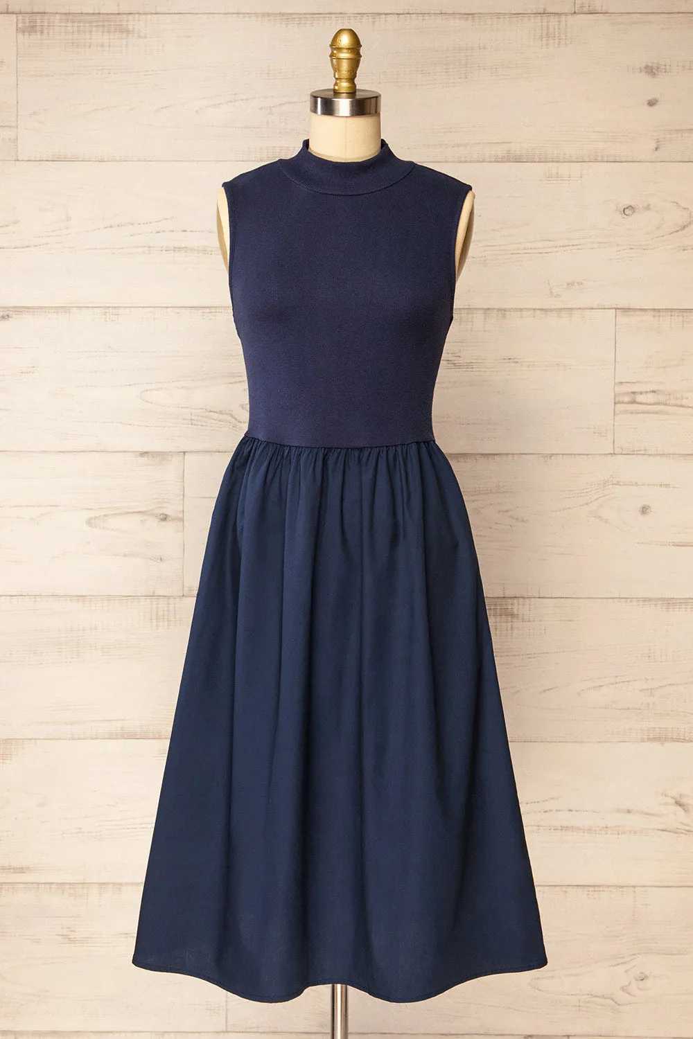 Frell Navy | Midi Dress w/ Mock Neck sold by Boutique 1861