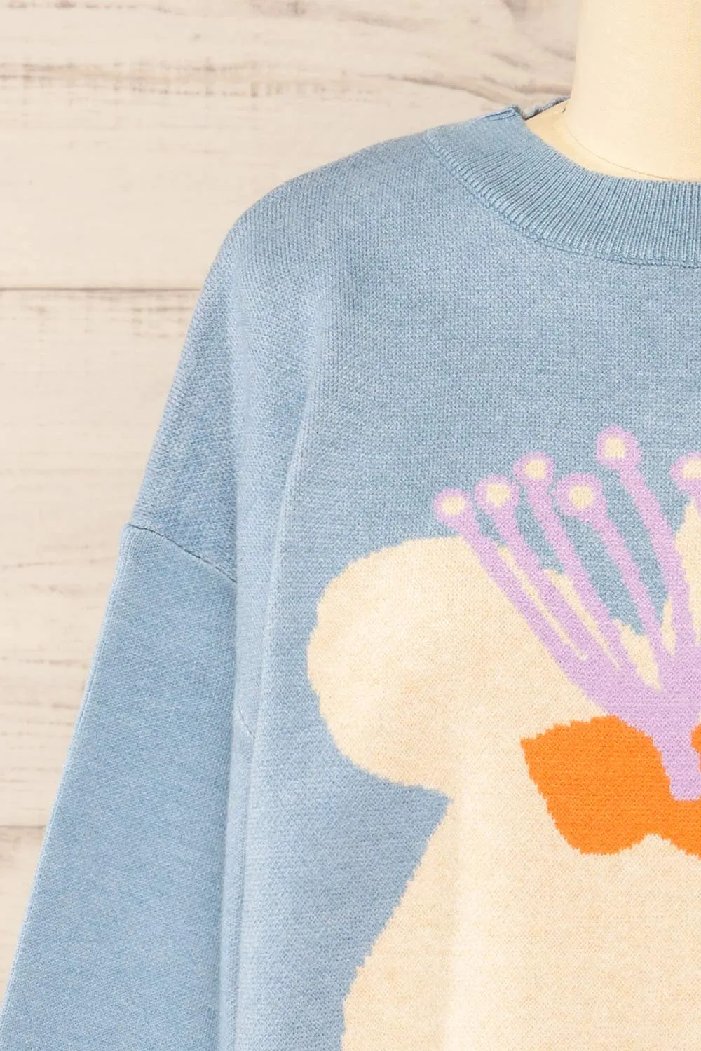 Rambouillet | Blue Knit Crewneck w/ Flower Detail sold by Boutique 1861 product image thumbnail 2