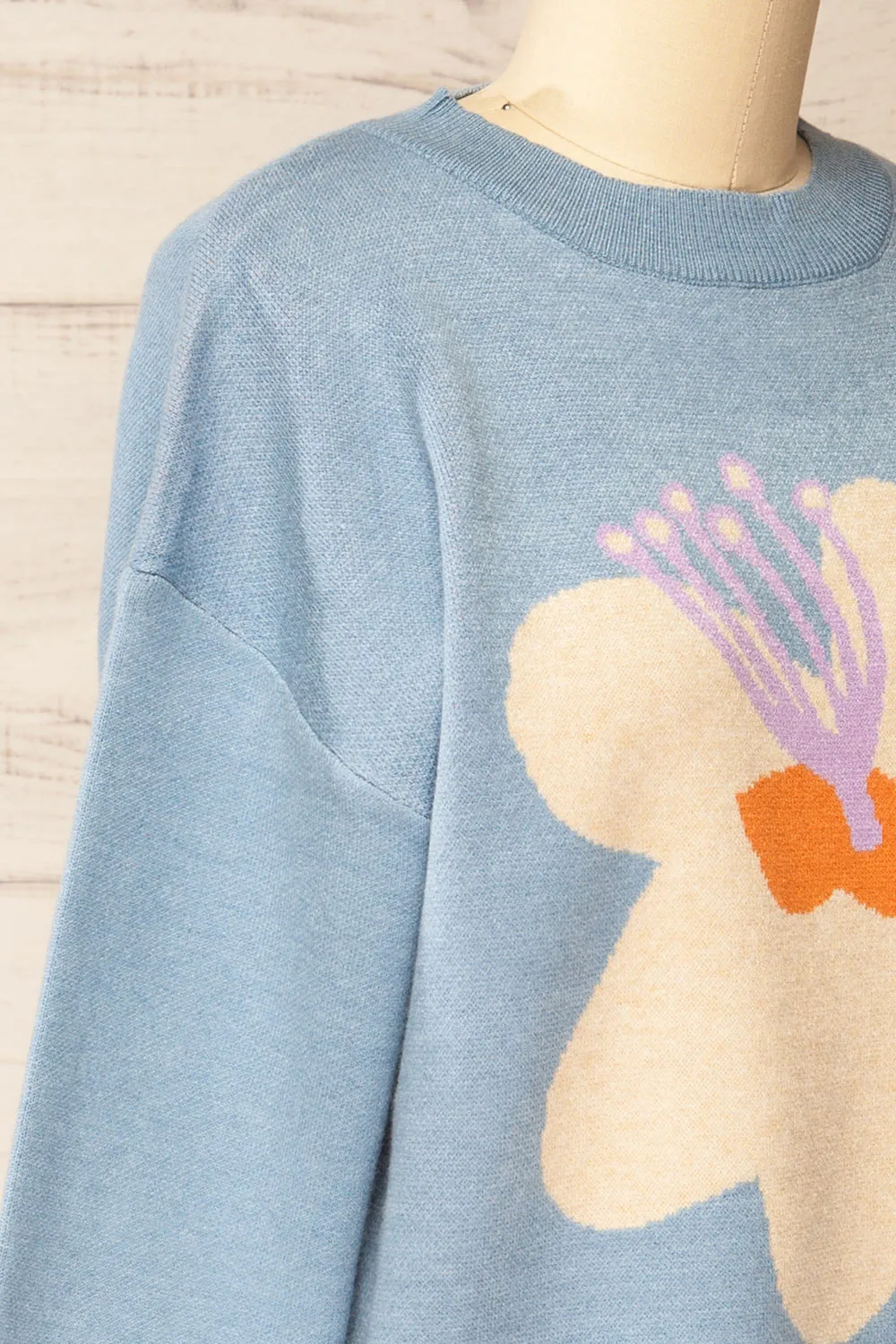 Rambouillet | Blue Knit Crewneck w/ Flower Detail sold by Boutique 1861 product image thumbnail 4
