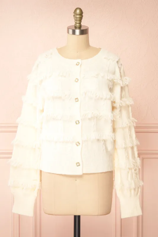 Caradine Ivory | Knit Cardigan with Fringe sold by Boutique 1861