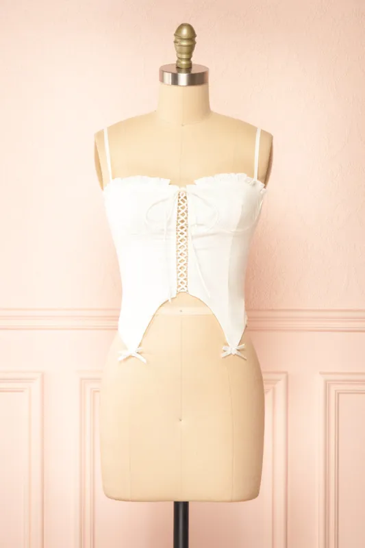 Elenor | White Corset w/ Lace Trim sold by Boutique 1861