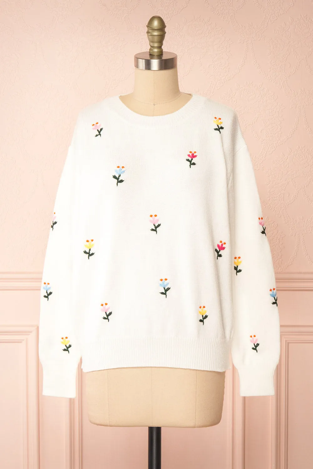 Jardynia | Ivory Sweater w/ Knitted Flowers sold by Boutique 1861